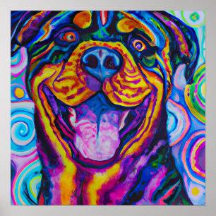 Poster Arte de Cachorro Louco Feliz e Rottweiler