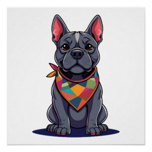 Pôster Arte de cachorro Pitbull francês fofo com bandana