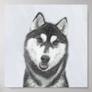 Poster Arte de Cachorro Siberiana (Preta e Branca)