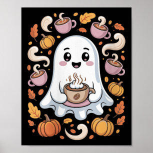 Poster Arte de Café Fantasma Kawaii Feminino Para a Tempo