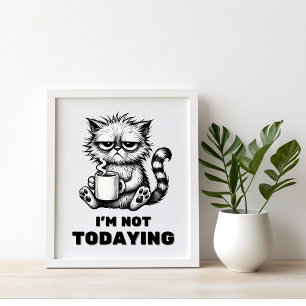 Poster Arte de Café Preta e Branca Engraçada e Engraçada
