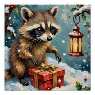 Pôster Arte de Caixa de Presente de Natal Abrindo Guaxini