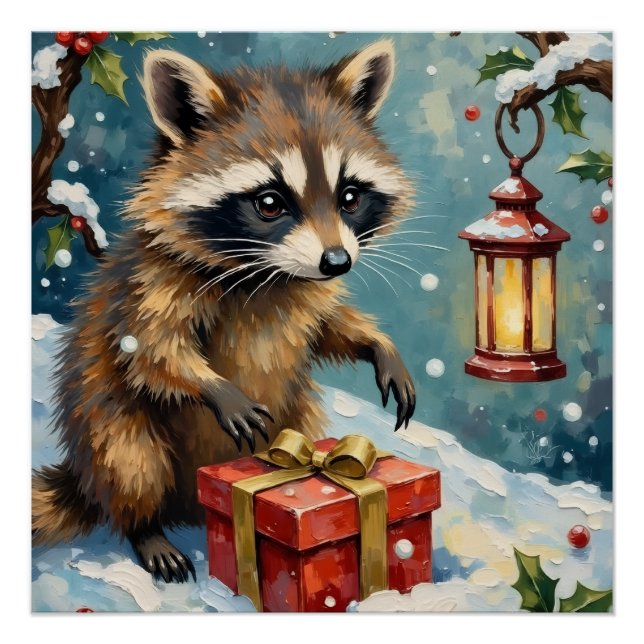 Pôster Arte de Caixa de Presente de Natal Abrindo Guaxini (Frente)