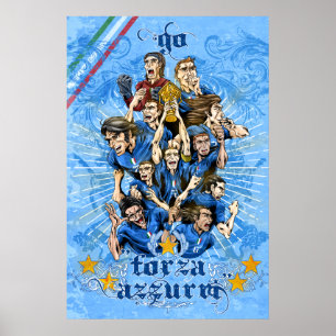 Poster Arte de Calcio do futebol de Italia Forza Azzurri
