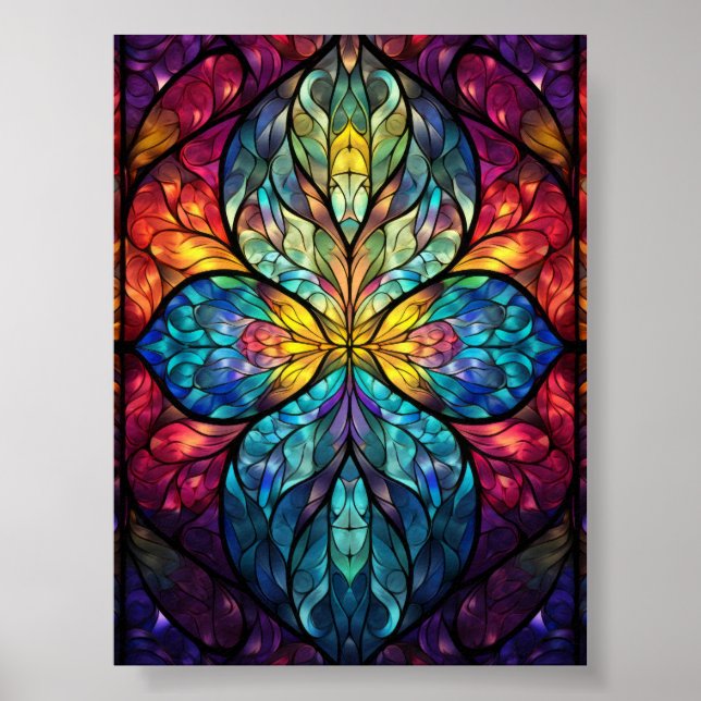 Poster Arte de caleidoscópio de vidro simétrico vibrante (Frente)