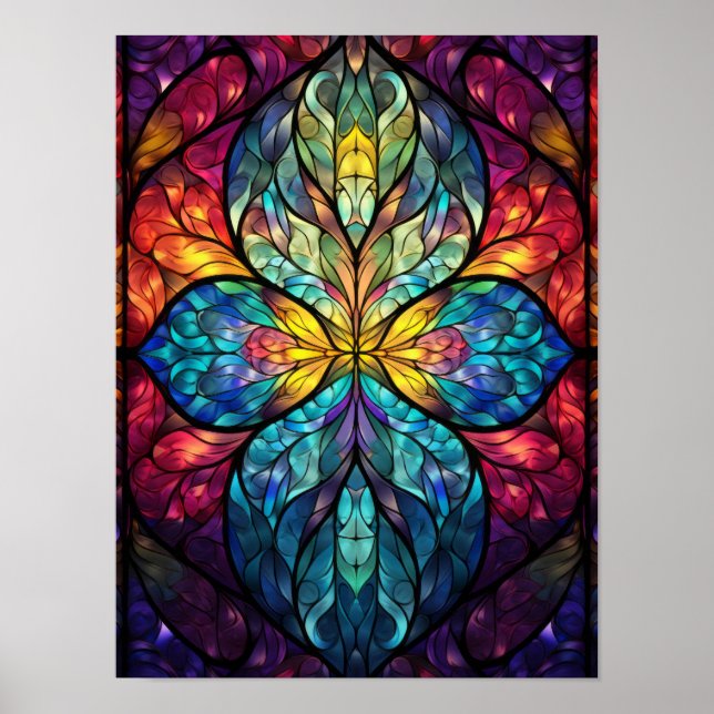 Poster Arte de caleidoscópio de vidro simétrico vibrante (Frente)
