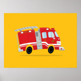 Poster Arte de Caminhão de Bombeiros Fofa