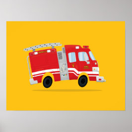 Poster Arte de Caminhão de Bombeiros Fofo