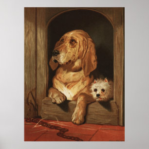 Poster Arte de Cão Bloodhound Vitoriano Antigo e Westie