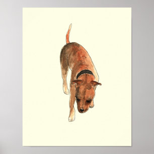 Poster Arte de Cão em Aquarela Divertida do Staffordshire
