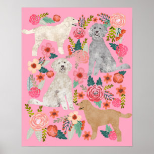 Poster Arte de Cão Floral Ouro