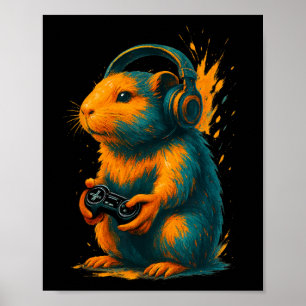 Poster Arte de Capyra Gamer – Roedor Engraçado Com Contro