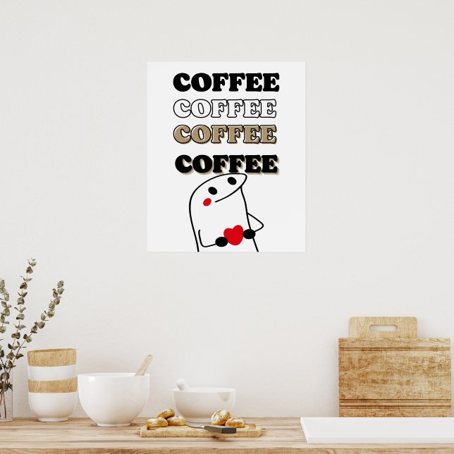 Poster Arte De Caráter Desenhada Com Amor E Café (Cozinha)