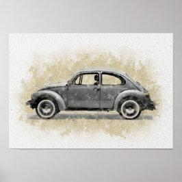 Poster Arte de Carro Retrô - Cor Cinza