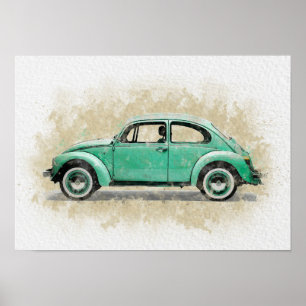 Poster Arte de Carro Retrô - Cor Verde