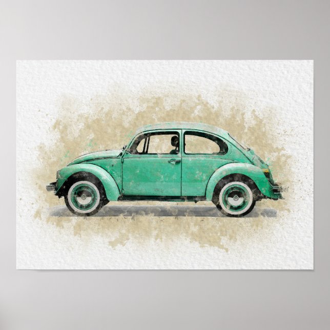 Poster Arte de Carro Retrô - Cor Verde (Frente)