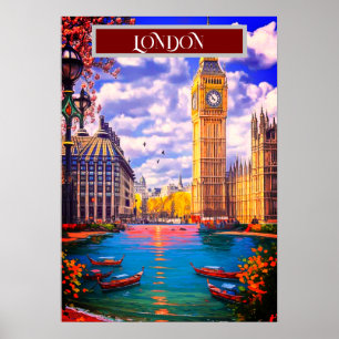 Poster Arte de cartão-postal de viagem de Londres, Arte d