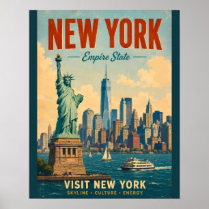 Poster Arte de cartão-postal retrô da silhueta da Cidade 