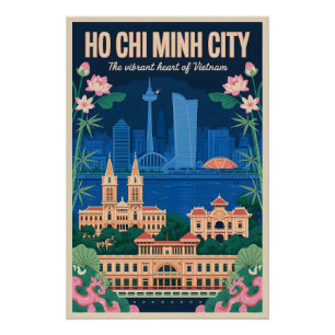 Pôster Arte de Cartaz de Viagem Retro da Cidade Ho Chi Mi