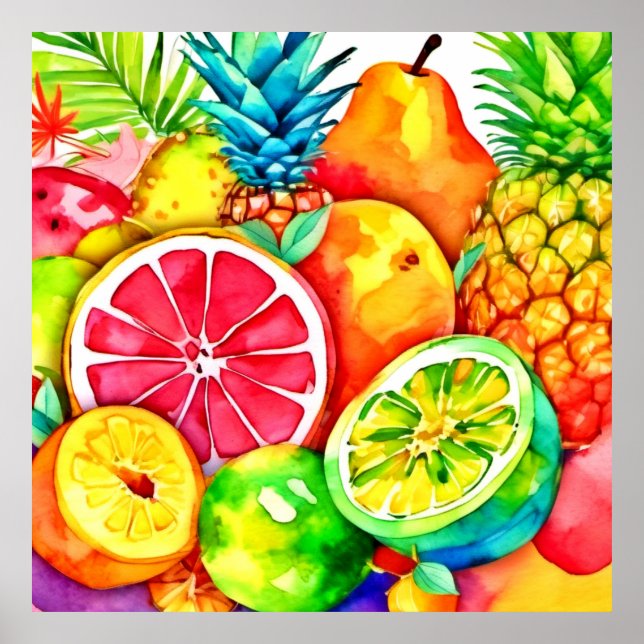 Poster Arte de Cartografia de Frutas Tropicais (Frente)