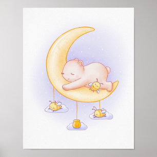 Poster Arte de Cartoon de Urso e Abelhas Dormentes