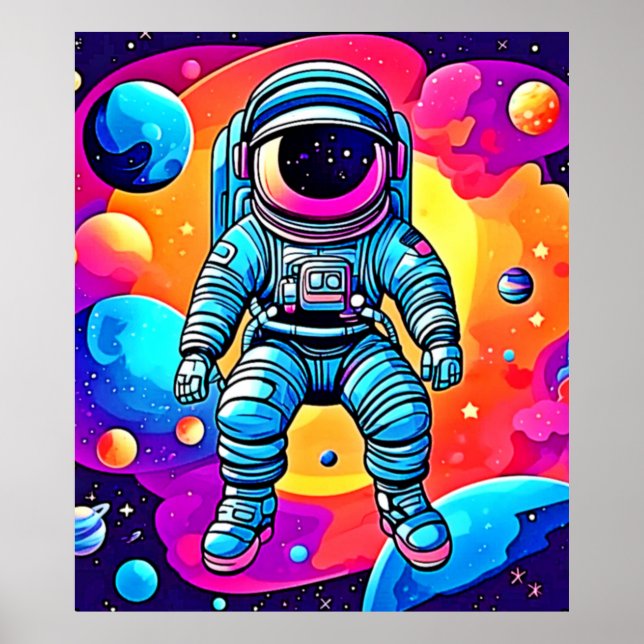 Poster Arte de Cartoon Espacial Vibrante: Sonhos Astronau (Frente)