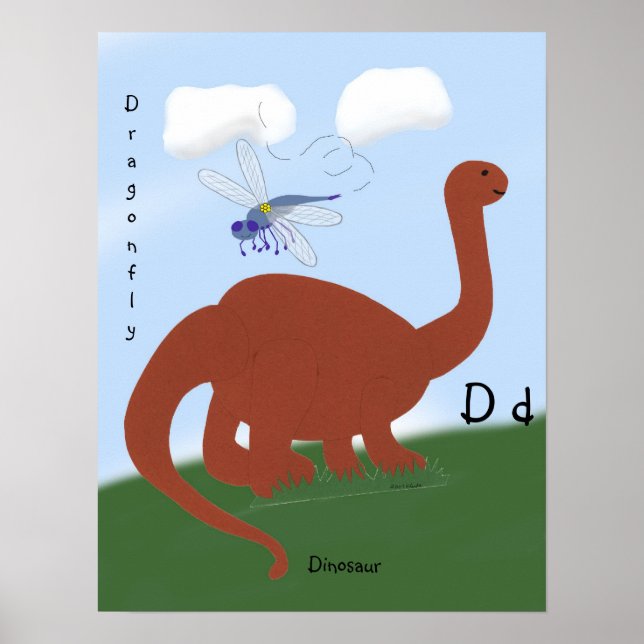 Pôster Arte de Cartoon Whimsical Dinosaur (Frente)