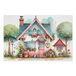 Pôster Arte de Casa de Contos de Fadas Pastel Caprichosa