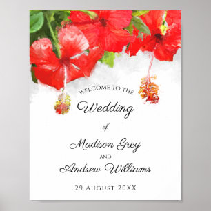 Poster Arte de casamento de flor de hibisco vermelho exót