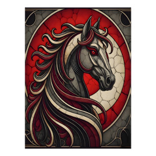 Pôster Arte de Cavalo em Estilo Mosaico para Parede em Po