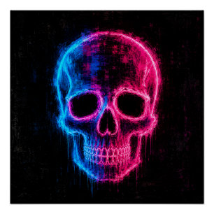 Pôster Arte de Caveira Neon