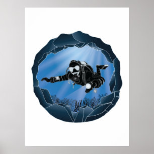 Poster Arte de Caverna - Mergulhador Submarino