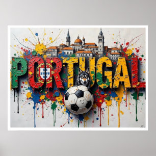 Poster Arte de Cenas de Futebol de Portugal em Estilo de