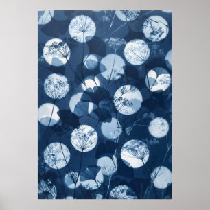 Poster Arte de Cianotipia Indigo Ginkgo Flor Silvestre Lu