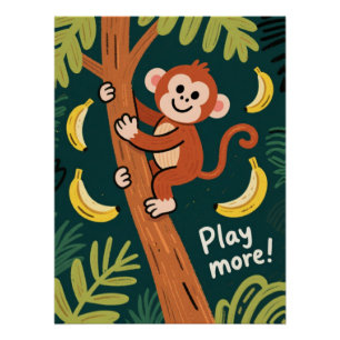Pôster Arte de Citação de Macaco da Selva Divertido