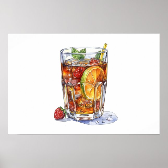 Poster Arte de Cocktail de Fruta de Verão (Frente)