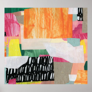 Poster Arte de colagem, abstrato moderno e colorido.