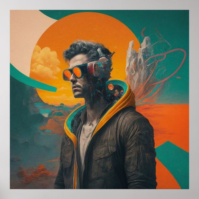 Poster Arte de colagem Legal imprimível Um homem aparece (Frente)