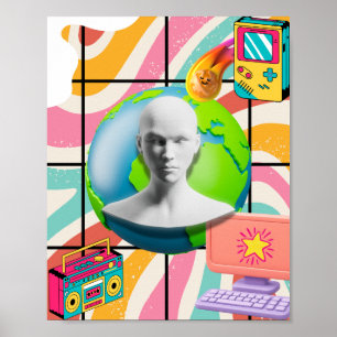 Poster Arte de Colagem Surrealista Retro com Busto da Ter