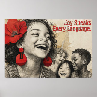 Poster Arte de Colagem Vintage de Crianças Rindo