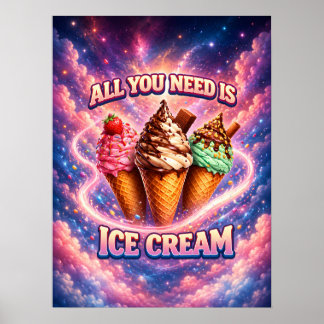 Poster Arte de Cone de Sorvete Cósmico