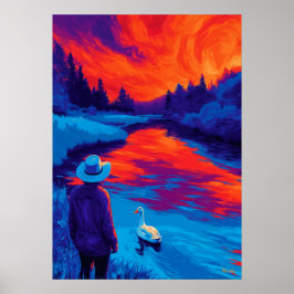 Poster Arte de Contemplação do Pôr do Sol no Rio Expressi