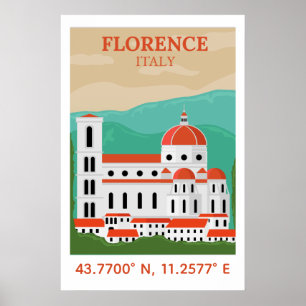 Poster Arte de Coordenadas de Viagem Antiga Florença Itál