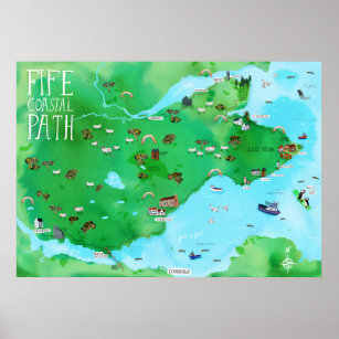 Poster Arte de Cores de Água de Mapa Ilustrada do Caminho
