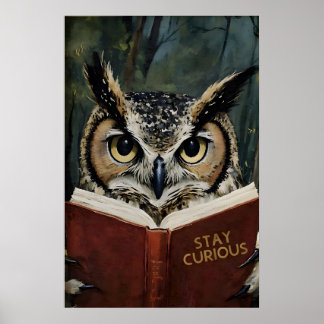 Poster Arte de Coruja Curiosa Lendo - Amantes de Livros