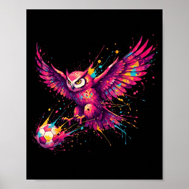 Poster Arte de coruja de jogador de futebol com respingo  (Frente)