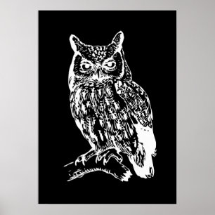 Poster Arte de Coruja Preta e Branca