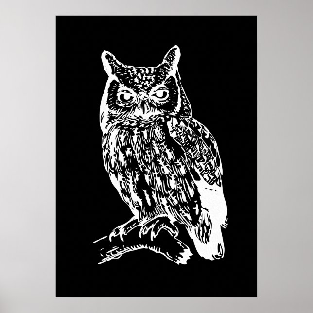 Poster Arte de Coruja Preta e Branca (Frente)