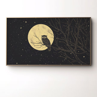 Poster Arte de Coruja Vintage sob um Céu Iluminado pela L