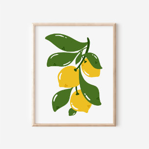 Poster Arte de Cozinha com Galho de Limão Desenhado à Mão